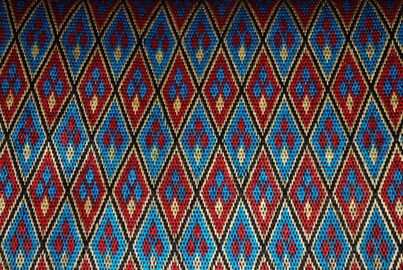 Close view of colorful Afghan embroidered textiles