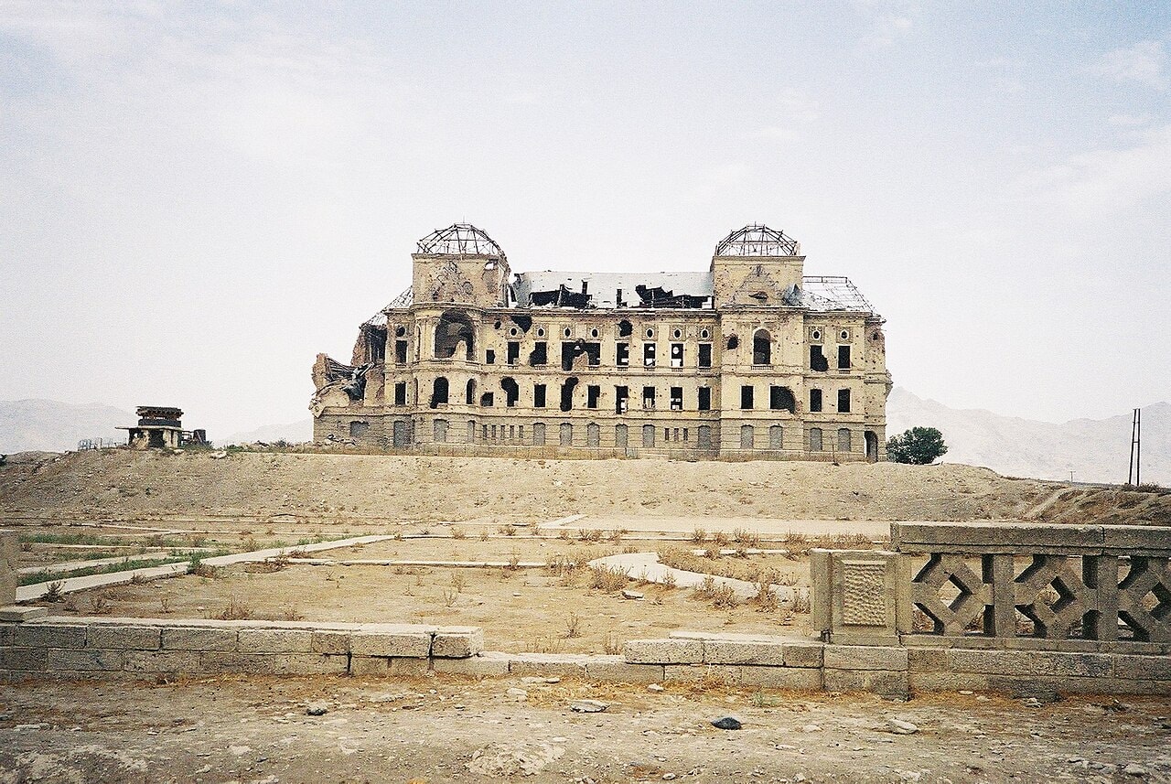 The ruined Darul Aman Palace on a hill outside Kabul.